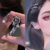 Getadme-Korean Elf Butterfly Ear Cuff Without Piercing Clip Earrings for Women Elegant Sparkling Zircon Crystal Ear Clip Wedding Jewelry