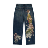 GETADME Harajuku Flower Woman Embroidery Baggy washed jeans Y2K Vintage 2000s streetwear American Gothic Pants Men Women wide leg pants
