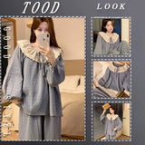 GETADME Spring New Knit Cotton Sleepwear 2 Pieces Women's Cute Home Clothes Suit Web Red Korean Style Home Clothes Pants Set Homewear