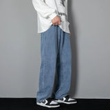GETADME 2026 New Korean Men's Casual Long Jeans Classic Man Straight Denim Wide-leg Pants Solid Color Light Blue Grey Black