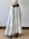 GETADME Women's Elegant High Waist Long Skirt - Y2K Vintage 90S Style Multi-Layer Flowy Chiffon Skirt White Summer Beach Holiday Casual
