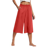 GETADME Feamle Casual and Versatile Lazy Style Wide Leg Pants With Pockets Lightweight High Waisted Loose Cropped Capris