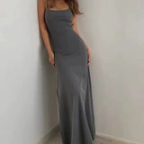 GETADME Summer Women's New Style Fashionable Simple Temperament Sling Long Backless Thin Waist Sexy Sweet Spicy Long Casual Dress