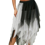 GETADME Tassels Women Skirts Irregular Hem Multi-Layered Ruffles Lace Ruffles Patchwork Sweet Skirts Sexy High Waist Y2k Party Clubwear