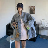 GETADME High Street Fashion Oversized Denim Jacket Women Korean Loose Long Sleeve Button Down Jean Jackets Female 2025 New