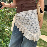 GETADME Lace Mini Skirts Women Elegant Sweet Lolita Short Skirts High Waist Y2k Streetwear Ruffle Skirts Lace Trim Butt Curtain Skirt
