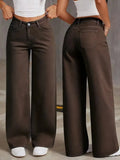 GETADME Women's Coffee Brown Wide Leg Jeans High Waisted Super Stretchy Loose Fit Denim Trousers Streetwear