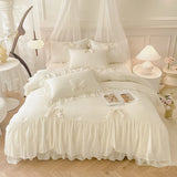 GETADME 3pcs White Bedding set ruffles Duvet Cover Set (1*Duvet Cover + 2*Pillowcase, Without Core)for bedroom guest room