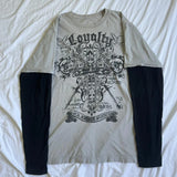 Getadme-2000s Retro Mall Goth Graphic Print Loose Tops Cyber Y2K Grunge Vintage Oversize T-shirt Fake 2 Pice Patchwork Long Sleeve Tees