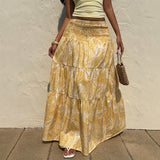 GETADME Mia Muse Women's Skirts Summer Elegant Fashion Korean 2025 Full Print Glamorous A-Line Maxi Business Skirts