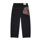 GETADME Y2K Baggy jeans Cherry Blossom Selvedge Embroidery Denim Pants men women denim fabric American Hiphop Streetwear Wide Leg Jeans