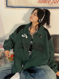 Letter Print Zipper Jacket Women American Retro Street Hip Hop Jackets For Women Oversized Korean Casual Trend Y2K Coat Women