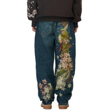 GETADME Harajuku Flower Woman Embroidery Baggy washed jeans Y2K Vintage 2000s streetwear American Gothic Pants Men Women wide leg pants