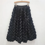 GETADME 2025 New Three-dimensional Flower Skirt Women's High Waist Long Tutu Skirt Fairy Big Swing A-shaped Jupe Femme Bohemian