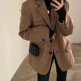 Getadme  2 Winter Vintage Plaid Single Breasted Notched Collar Loose Jacket Autumn Women Office Lady Outerwear Fashion Baggy Coat