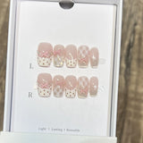 GETADME 10Pcs Sweet Mid-length Ballet False Nails Art Fashion Pink Cat Eye Lovely Bow Wearable Finished Nails Set Summer Acrylic Nails