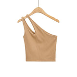 GETADME 섹시 여성용 크롭 탑 솔리드 스트레치 핏 니트 슬리브리스 원숄더 할로우 아웃 베이직 백리스 탱크 탑