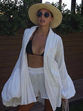 GETADME Oymimi Fashion White Cotton Women's Two Pieces Set Elegant Puff Sleeve Loose Lace-Up Shirts And High Waisted Shorts Female Sets
