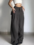 Getadme Shirring Casual Wide Leg Pants Women High Waist Street Basic Loose Sweat Trousers Korean Retro Gray Office Y2K Lady Pants