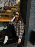 GETADME Panelled Plaid Turn-Down Collar Jackets Women Casual Loose Long Sleeve Short Jacket Female 2025 Spring Temperament Outwear Tops