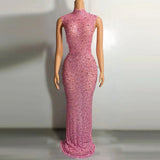 GETADME 우아하고 고급스러운 크리스탈 파티 드레스 생일 축하 드레스 신부 다이아몬드 롱 프롬 드레스 어머니 정장 그랜드 파티 드레스