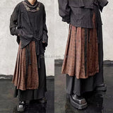 GETADME 2025 new chinese calligraphy pattern splicing design of two pieces of wide-leg culottes fashion design sense martial arts pants