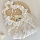 GETADME Sweet Lace Ruffle Korean Fashion Shoulder Bag for Student Girl Chic Floral Crossbody Bag Portable Large Capacity Storage Bag