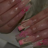 GETADME 24Pcs Brown Long Coffin False Nails Glitter Ballet Wearable with French Design Fake nails Full Press on Nail Ins Nail Tips Art