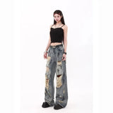 GETADME Oversize Blue Ripped Old Hot Girl Y2k American Retro High Waist Fashion Men And Women Hip Hop Straight Loose Wide Legs Jeans