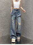 GETADME Streetwear Harajuku Jeans for Women Pantalones Vaqueros Mujer Chic Fake Two Denim Trousers Casual Straight Y2k Wide Leg Pants