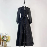 GETADME 4색 쇼 부스 하이데프 드레스 디자인 감성 헤비듀티 스터드 롱 슬리브 버튼 롱 드레스 플러스 탱크탑