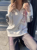 GETADME Autumn Japan All Macth Zipper Hoodies Y2k Aesthetic Punk Harajuku Print Casual Striped Long Sleeve Sweatshirts Retro Clothes