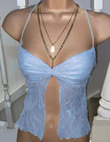 GETADME Dghisre Fairy Grunge Halter Camisole Tops Bandage Spaghetti Strap Lace Trim Split Crop Tops Vintage Korean Tee Kawaii Fairy Tops