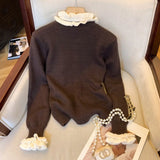GETADME Vintage Ruffles Knitted Cardigan Women Harajuku Cropped Sweater Outerwears Korean Patchwork Knitwears Winter Long Sleeve Jumpers