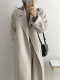 Getadme Long Woolen Coat Women Autumn Winter Warm Overcoat Female Elegant Fashion Lace-Up Outerwear Ladies Casual Loose Chic Coats