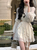 Getadme-Beach Style Chiffon Y2k Mini Dress Office Lady Casual Long Sleeve Elegant One Piece Dress Korean Fashion Clothing Summer