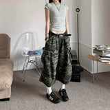 GETADME New 2026 Camouflage Jeans Womon High Street Loose Straight Leg Casual Seven-minute Denim Pants Woman
