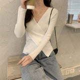 GETADME Autumn Winter Knitwear Tops Fashion Female Long Sleeve Skinny Elastic Casual V-neck Knitted Shirts Women Pullover Sweaters