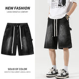 GETADME Summer Men's Shorts American Retro Street Hip-hop Y2K Loose Denim Shorts Fashion Casual Splicing Overalls Five-quarter Pants