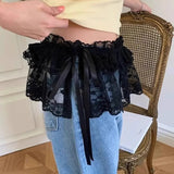 GETADME Korean Fashion Lace Irregular Skirt Curtain White Flowers Lace Mesh Halfbody Skirt Women Summer Bottoms Jeans Decorative Hemline