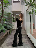 GETADME Vintage Black Gothic Baggy Jeans Women 2025 Spring Harajuku Oversize Y2k Denim Cargo Pants 2000s Trashy Rise Low Trousers