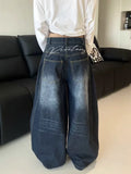 GETADME Casual Womens Y2K Loose Baggy Jeans Blue Washed High Street Vintage Cargo Pants Wide Leg Oversized Trousers y2k pants