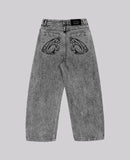 GETADME 90s Retro Street Embroidery Jeans Male  R&B Solid Color Loose Straight Pants Female Y2K Harajuku Hip Hop  Punk Style  Men Jeans