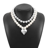 GETADME Big CCB Ball Beaded Chain Heart Pendant Necklace for Women Trendy Choker Collar Neck Accessories 2025 Fashion Jewelry