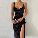 GETADME Velvet Swing Collar Sleeveless Slip Sexy Slit Maxi Dress 2025 New Fashion Evening Party Women Elegant Streetwear Y2K