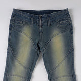 GETADME Vintage Light Wash Distressed Paneled Jeans Y2K Slim-Fitting Low-Waisted Stitched Denim Pants Women 2025 Streetwear Retro Jeans