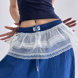 GETADME Korean Fashion Lace Irregular Skirt Curtain White Flowers Lace Mesh Halfbody Skirt Women Summer Bottoms Jeans Decorative Hemline