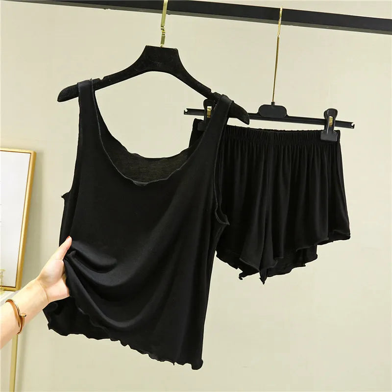 GETADME Pyjama décontracté pour femme, ensemble deux pièces d'été composé d'un débardeur et d'un short en modal, col rond, sans manches, idéal pour la maison.