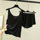 GETADME 캐주얼 파자마 푸르 페미 여름 모달 탱크탑 반바지 투피스 세트 라운드넥 민소매 홈웨어 여성 파자마 슈트