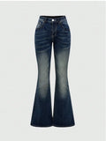 GETADME Fashion Y2k Jeans For Woman Blue High Waist Flared Denim Pants With Embroidery Vintage Retro Style  2025 Trendy Collection